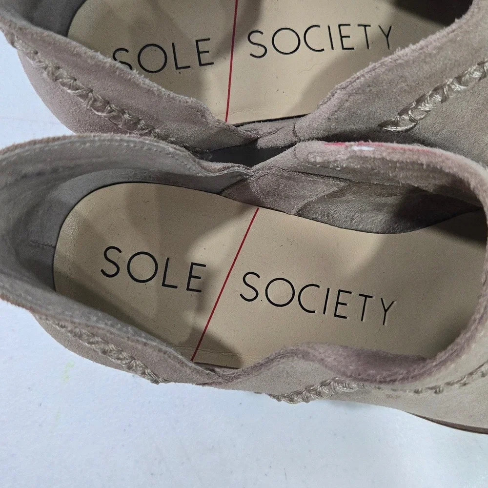 Sole Society Womens 7.5 Taupe Suede Braided Ankle Booties Pointed Toe AC445